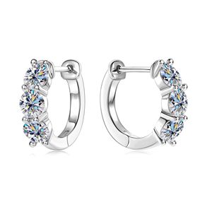 Moissanite <b>Hoop</b> Earrings, Lab Grown Diamond, Sterling <b>Silver</b> Platinum Plated 3 Stone <b>Huggies</b> Earring for Women and Men - Product Image 6