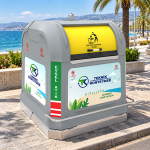 Poubelle de recyclage extérieure Teknik Konteyner 3000L avec couvercle à roulettes - Product Image 3