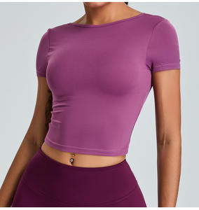 Vente en gros Haut court dos nu à encolure dégagée pour femmes Chemise de yoga à manches courtes pour la gym, le pilates et la danse Commandes OEM - Product Image 6