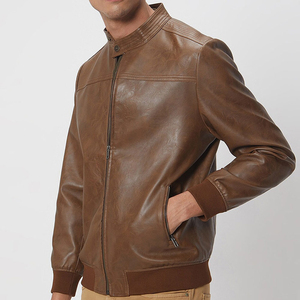 <b>High</b> Quality Street Wear Zipper Style Men <b>Leather</b> Jacket Breathable <b>top</b> quality Stand Collar Full Sleeve <b>Leather</b> Jacket - Product Image 2