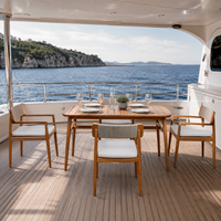 Massives Teakholz-Gartenmöbel-Set mit Seilgeflecht-Esszimmerstühlen für Yachtdecks und Outdoor-Restaurantprojekte in Resorts