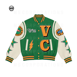 Chaqueta universitaria de béisbol para hombre con logotipo personalizado, Mangas de cuero negro y cuello alto bordado para parejas y Letterman - Product Image 6