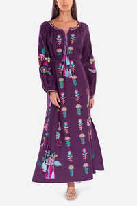 Meilleure qualité Belle bohème rayonne Maxi robe manches longues Designer décorations latérales décontracté fête porter naturel pour les vacances - Product Image 4