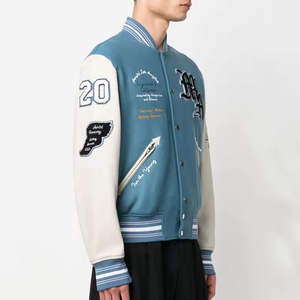 Chaqueta Universitaria de Invierno para Hombre de Alta Calidad, Estilo Letterman, Cuerpo de Lana, Mangas de Cuero, Chaqueta Bomber Universitaria de Cuero Genuino Personalizada - Product Image 3