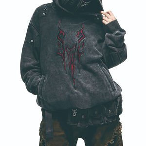 Sudadera con Capucha Personalizada de Alta Calidad, Estilo Holgado, con Apliques de Botones, Estilo Urbano, Vintage, Bordada, Lavada, para Mujer - Product Image 4