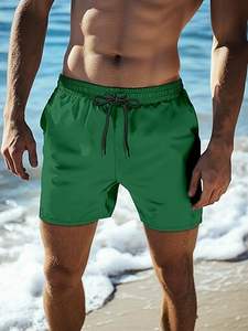 Shorts de bain décontractés pour hommes, écologiques, unis, à séchage rapide, anti-froissement, respirants, avec cordon de serrage et poches, pour le surf et la plage - Product Image 2