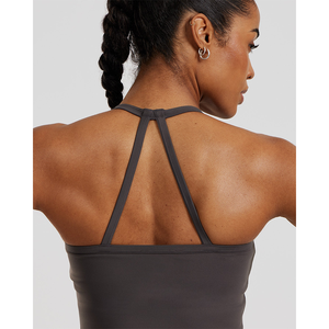 Soutien-gorge intégré pour femmes en graphite personnalisé en gros Crop Top 4 Way Stretch & Buttery Soft Lightweight Fitness Crop Top Tees pour femmes - Product Image 2