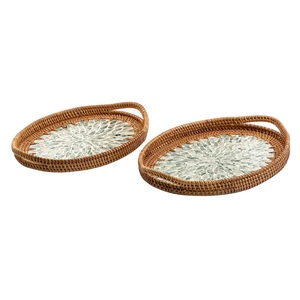 ถาดเสิร์ฟอาหารทรงกลมตกแต่งด้วยงานฝีมือสไตล์โมเดิร์น ประดับด้วยงานฝังกระดูก สำหรับใช้ในบ้าน โรงแรม ร้านอาหาร และงานจัดเลี้ยง - Product Image 2