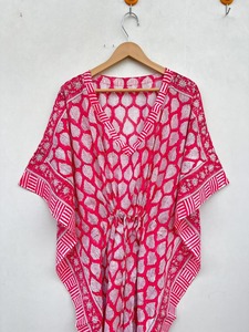 ชุดคลุมชายหาดผ้าคอตตอนพิมพ์ลาย Kaftan ใส่สบายน้ำหนักเบาผ้านุ่มพิมพ์ลายสไตล์อินเดียแบบคอฟตัน - Product Image 2