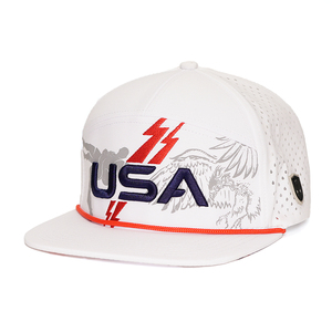 Casquettes Snapback en acrylique 6 panneaux personnalisables en gros pour hommes, design sportif avec logo brodé en 3D à pois et trous découpés au laser - Product Image 1