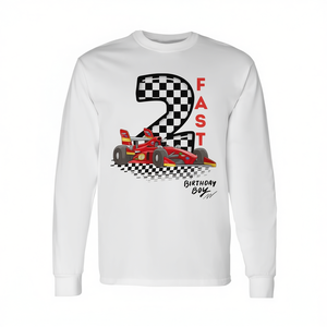 T-shirt promotionnel blanc à manches longues pour garçon de 2 ans, motif voiture de course - Product Image 2