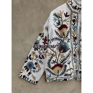 Suzani Bordado a Mano Mujer Primavera Bohemio Boho Gypsy Crewel Festival TNT Tela Chaqueta Blanca - Product Image 5