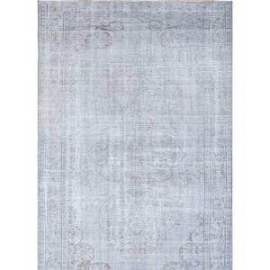 Tapis en laine vintage 9x12 gris et noir, noué à la main, motif médaillon rectangulaire abstrait pour entrée et couloir - Pae-1567 - Product Image 1