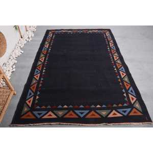 Alfombra Turca Vintage de 4.7x7 pies (144x212 cm), Alfombra Marroquí Negra - Product Image 1