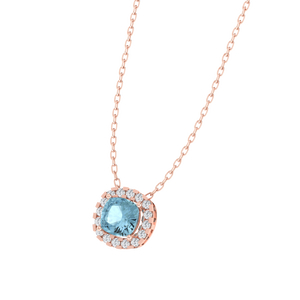 Collar de Plata de Ley Chapado en Oro Rosa de 18 Pulgadas con Colgante de Circonita Cúbica con Corte Cojín y Piedra Preciosa de Aguamarina con Diamante - Product Image 6
