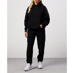 Chándal con capucha de 2 piezas de algodón pesado para mujer, ropa de jogging informal personalizada de Color sólido para invierno, moda para mujer - Product Image 1
