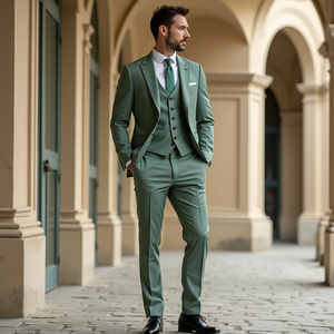 Giacca <span class=keywords><strong>da</strong></span> <span class=keywords><strong>uomo</strong></span> personalizzata <span class=keywords><strong>verde</strong></span> salvia a tre pezzi <span class=keywords><strong>abito</strong></span> <span class=keywords><strong>da</strong></span> festa nuziale <span class=keywords><strong>abito</strong></span> <span class=keywords><strong>da</strong></span> cerimonia Slim Fit monopetto formale - Product Image 2