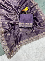 Saree en soie douce de créateur avec de belles paillettes de broderie, saree Party Wear, saree de mariage.