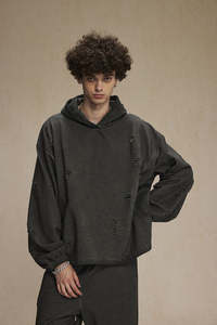 เสื้อวอร์มฝรั่งเศสเทอร์รี่ใส่ได้ทั้งชายและหญิงเสื้อสเวตเตอร์สีซีดซีดซีดซีดมีรอยขาดโอเวอร์ไซส์ - Product Image 3