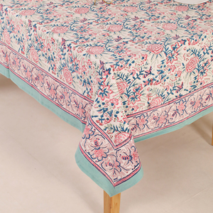COTSILER Premium Hand-block Printed Cotton Floral <b>Tablecloth</b> Pre-Washed Rectangular Cover Event Dining Thanksgiving <b>Pink</b> - Product Image 2