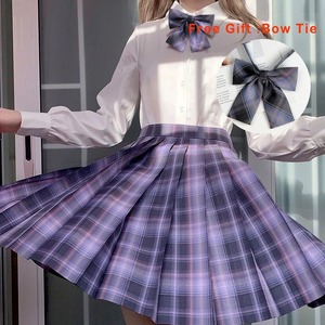プリーツプレッピースタイルの女性用スカートチェック柄Y2Kハイウエストダンス弓スカートミニかわいい日本の制服 - Product Image 3