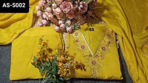 Vichitra Silk Salwar Kameez Suit with Heavy Codding Embroidery Sequence Work for Wedding Derniers vêtements pour femmes - Product Image 5