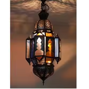 Bougeoirs en métal marocain en fer suspendus à la main lanternes et bocaux à bougies candélabre pièce maîtresse lanterne par décor impex - Product Image 2