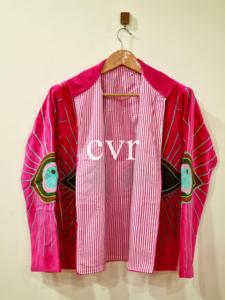 Chaqueta Rosa con Cuello Mandarín Bordado, Manga Larga, Estilo Bohemio, Patrón Geométrico de Ojos, Talla Grande, Ropa Exterior para Mujer, Otoño - Product Image 4