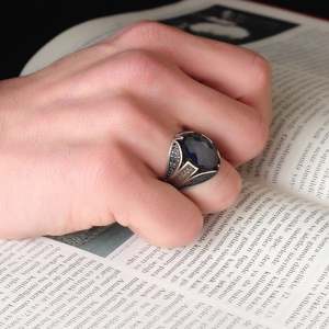 Wholesale Azuris VALKH1201 925 Sterling Silver Ottoman Style Men's <b>Ring</b> with Naturel Stone Agate Handmade Turkey - Product Image 2