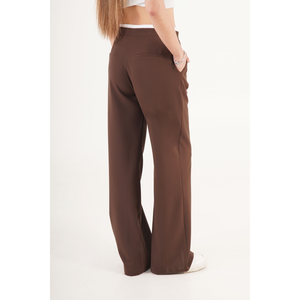 Pantalones de Mujer LUSTRIN de Cintura Alta con Doble Banda en Color Marrón - Elegantes Pantalones de Mezcla de Poliéster y Elastano para Boutique - Product Image 4