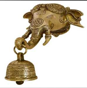 Campana colgante de pared con cara de elefante de latón esmaltado duro inspirada en el budismo - Product Image 2