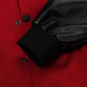 Veste universitaire Letterman d'université pour hommes personnalisée OEM polaire rouge avec manches en cuir véritable col montant de haute qualité pour le printemps - Product Image 5