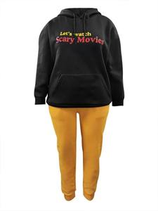 Ensemble de survêtement LW grande taille femmes 2024 hiver nouvelle lettre imprimée poche kangourou à capuche hauts pantalon décontracté 2 pièces ensembles femmes tenue - Product Image 4