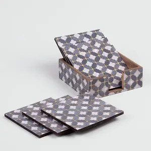 Luxury 6-Piece <b>Set</b> of Handcrafted Modern Rectangle Eco-Friendly Wooden <b>Tea</b> & Coffee <b>Cup</b> Mats & Pads Handmade Luxury Coasters - Product Image 4