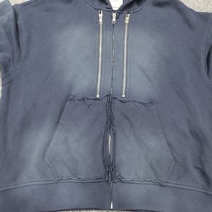 Sweat à capuche personnalisé à la mode avec impression en aérosol et lavage à l'acide Sweat à capuche avec trois fermetures éclair et broderie de lettres Boxy - Product Image 4