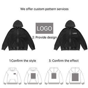 Vente en gros : Sweat à capuche et pantalon de survêtement pour homme, 100% coton, vintage, délavé à l'acide, avec impression DTG et strass personnalisés, pour l'hiver, avec fermeture éclair - Product Image 4