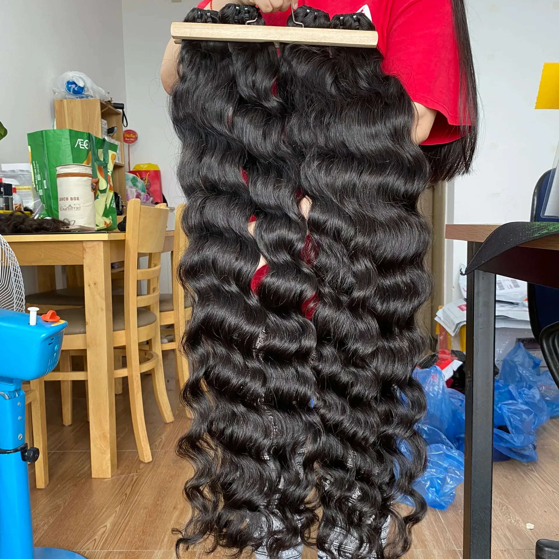 Long hair 40 inches Raw Virgin Vietnamese hair Natural wavy double drawn double weft