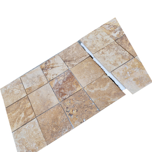 Muestras de travertino naranja Capricho Peach Cross Cut, pulido, 20x20cm, fabricado en Turquía, aplicaciones para hoteles y villas. - Product Image 1