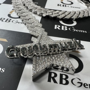 RB Gems Miami Cuban <b>Chain</b> IGI Certified VVS Moissanite Brilliant Cut Diamond <b>Iced</b> <b>Out</b> Hip Hop Necklaces For Unisex - Product Image 2
