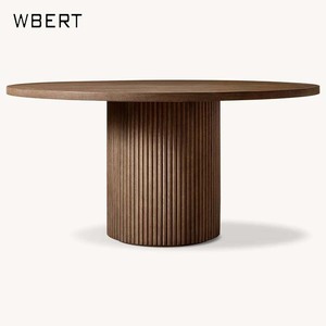 Wbert Bắc Âu wabi-sabi bàn gỗ rắn tròn hiện đại đơn giản màu nâu bàn ăn pháp retro bàn tròn - Product Image 1
