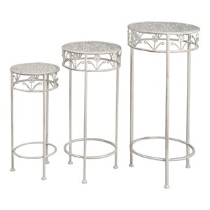 Juego de 3 Soportes para Macetas de Hierro Blanco Antiguo Amicasa para tus Macetas y Jardineras - Product Image 1