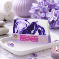 Savon artisanal violet premium 80g, savon en barre floral naturel, huiles organiques, vitamine E, hydratant, nettoyage doux, luxe artisanal