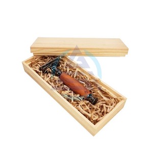 Double-sided Razor with <b>Knife</b> <b>Holder</b> Peach Wood Grain Aluminum Handle Manual Shaver Old-fashioned - Product Image 1