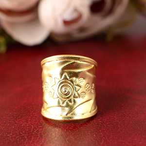 Bague ethnique en laiton plaqué or 18 carats pour femme, style bohème éco-responsable, large bande tribale, pour la vente en gros OEM ODM - Product Image 6