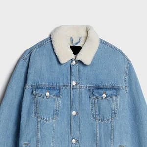 Veste en jean et logo sur mesure en couleur bleu noir veste en jean fourrure de coton pour homme vente en gros - Product Image 5