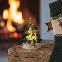 Figurine de sapin de Noël en verre lumineux, veilleuse de bureau artisanale, décoration de maison, veilleuse de sapin de Noël en verre