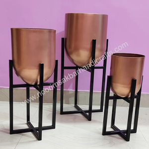 Maceta de metal negro con recubrimiento de polvo de cobre-Macetas modernas con soportes, soportes para macetas Ideal para decoración interior del hogar - Product Image 5