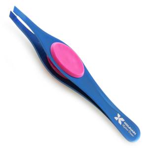 Professional <b>Silicon</b> Grip Stainless <b>Steel</b> Eyebrow Tweezers Satin Finish Beauty Tool With Easy Plucking Slanted Tips - Product Image 4