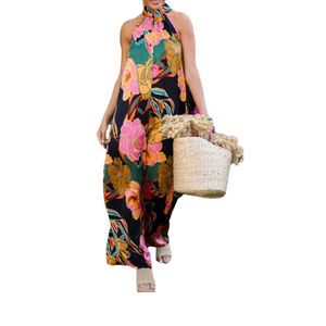 High Quality Black Floral Maxi Dress Professional Casual Everyday Wear Flowy Design Ethical Wholesale from Surat India - Product Image 1