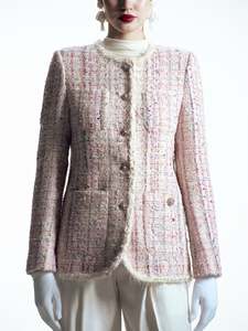 Blush Verse High Quality Women's Elegant Tweed Jacket for Winter ODM Services with Pearl Decoration Best Choice From Vietnam - Product Image 6